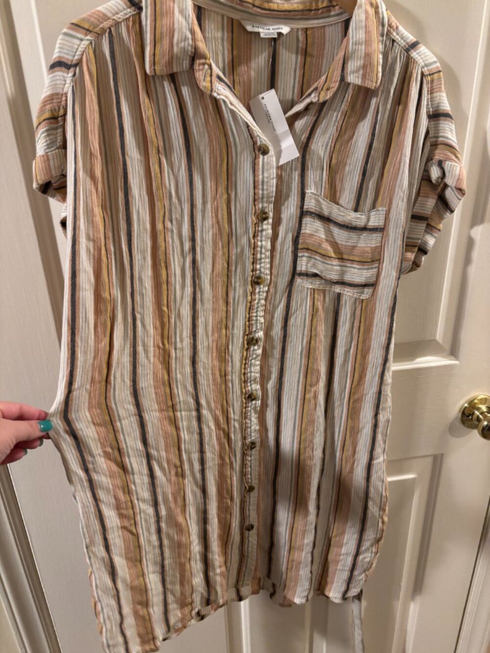 American Eagle Short Sleeve Striped Button Front Shirt Dress ~ NWT ~ Small - Picture 4 of 6